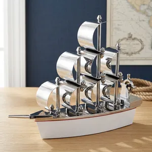 Maqueta de Barco de Metal con Acabado Cromado, Pieza Decorativa Náutica, Escultura de Barco, Decoración para Mesa de Oficina u Hogar, Regalo - Product Image 4