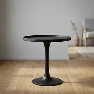 Table d'appoint noire moderne avec plateau rond, meuble d'appoint sur piétement, table d'appoint minimaliste pour salon, chambre, salle de séjour, décoration intérieure - Product Image 1