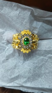 22k Solid Gold Green Gemstone <b>Ring</b> for Women <b>Indian</b> Temple Jewelry Floral Filigree Authentic Yellow Gold Wedding Band - Product Image 2