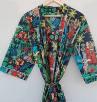 Robe Kimono Faite Main Imprimée pour Femme, Robe de Salon en Coton, Kimono Imprimé Numérique, Robe Cache-Cœur Tissée, Vêtement d'Intérieur, Robe de Demoiselle d'Honneur, Tenue de Plage