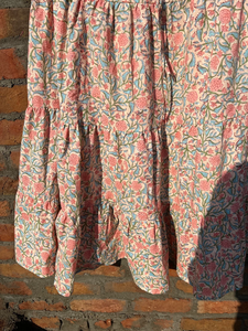 ชุดเดรสลำลองผ้าฝ้ายสีขาวพิมพ์ลายบล็อกอินเดียสำหรับผู้หญิง เอวยางยืด ระบายอากาศได้ดี กระโปรงยาว ราคาโรงงาน - Product Image 4