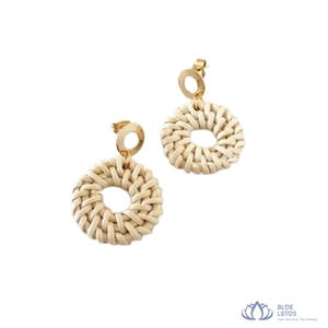Boucles d'oreilles créoles en bois faites à la main, forme goutte d'eau, motif lotus bleu, élégantes et tendance, style bouddhiste, pour femmes, idéales pour les soirées - Meilleures ventes - Product Image 1