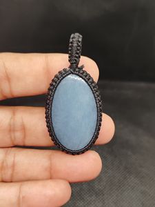 Collier en macramé fait main, chaîne réglable, goutte d'eau vintage, jaspe Anjelite, bijoux tressés bohèmes - Product Image 4