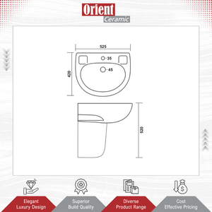 Exportateur en gros vendant des articles sanitaires en céramique blanche de qualité supérieure fabriqués en Inde, lavabo demi-pied pour usage domestique - Product Image 2