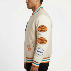 เสื้อแจ็คเก็ตวาร์ซิตี้แบบกำหนดเองสำหรับผู้ชาย แจ็คเก็ตเบสบอลบอมเบอร์สำหรับฤดูหนาวที่ให้ความอบอุ่น  ปักโลโก้ด้วยผ้าเชนิลล์ - Product Image 3
