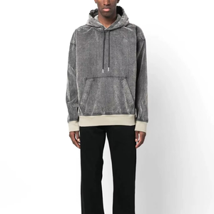 Sudadera con Capucha Gris para Hombre, Corte Holgado, Color Sólido, Informal, Tejida, Manga Larga, con Bolsillos, para Otoño - Product Image 1