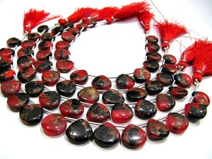 Perles de turquoise naturelle en forme de cœur, lisses et simples, 12 mm, couleur rouge, perles de turquoise cuivrée, brin de 8 pouces de long, vendu par brin. - Product Image 3