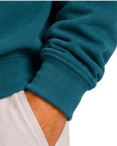 Teal Men Oversized Quarter Zip Sweatshirt Pullover Fleece Cotton Polyester Casual Winter Sweatshirt With <b>Stand</b> Collar Zip Neck - Product Image 4