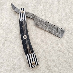 Navaja de afeitar medieval profesional con mango de cuerno y madera para barbería y salón, modelo TT-5522 - Product Image 6
