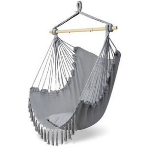 Sedia Sospesa Grigio Chiaro con Cuscino e Nappe, Accessorio d'Arredo Comodo ed Elegante - Product Image 1