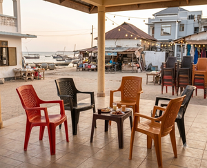 Modern Plastic <b>Dining</b> Chair Slatted Back <b>Armchair</b> Acrylic Lined Foam Filled Non-Foldable Legs Home Furniture Patio - Product Image 3