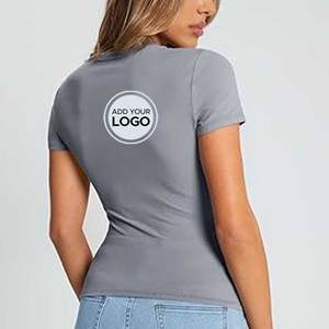 T-shirts personnalisés décontractés imprimés écologiques pour femmes en tissu toile coton fibre de bambou à manches courtes – Vente en gros - Product Image 6