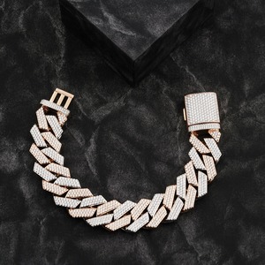 Bracelet cubain hip-hop haut de gamme serti de moissanite 20 mm avec diamants, collection de bijoux fins pour cadeaux de fête – Prix exceptionnels - Product Image 1