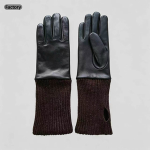 Gants en peau de mouton HARAZ HRZ-458 pour femme, impression par transfert thermique, compatibles écran tactile, détection par aiguille, respirants, poignets tricotés, longueur poignet - Product Image 1