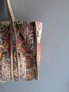 Sac fourre-tout en coton imprimé bohème avec design matelassé et poignées rayées pour femme, usage quotidien, cadeau pour elle - Product Image 3