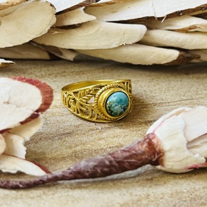 Trendy wholesale <b>Turquoise</b> Brass <b>Ring</b> 18k Gold Plated Floral Leaf <b>ring</b> Statement Bohemian Vintage <b>Ring</b> Handmade <b>Ring</b> For Women - Product Image 3