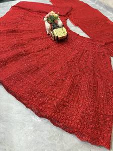 Lehenga Choli traditionnel indien pakistanais en satin pour l'été, coupe évasée de 3,5 mètres, séchage rapide, protection solaire pour Diwali et mariages - Product Image 4