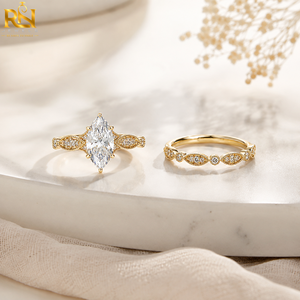แหวนแต่งงานเพชรทรงมาร์คีส์เพาะเลี้ยงในห้องปฏิบัติการ ชุดแหวนทองคำแท้ 9K 14K 18K |   ชุดเครื่องประดับเจ้าสาวสั่งทำพิเศษทองคำสุดหรู - Product Image 2
