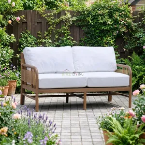 Contemporary Wood Outdoor <b>Garden</b> Sofa One Seat with White Cushion Durable Design for Patio Use - Product Image 5