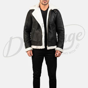 Chaqueta Bomber B3 Negra para Hombre, Forro de Piel Sintética Blanca, Chaqueta de Aviador de Invierno, Abrigo de Cuero Premium - Product Image 4