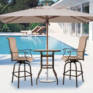 31-Inch Square Patio Bar Table with Tempered Glass Top and Umbrella Hole Outdoor Cocktail Height Bistro Table - Product Image 6