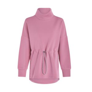 Sudadera de Felpa Francesa para Mujer, Estilo Invernal, Cintura Ajustada, Talla Grande, Color Rosa Sólido, Corte Holgado, 100% Algodón, Bordada, Lavada - Product Image 6