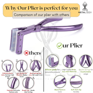 Pince à presser pour extensions capillaires violettes brillantes, design perforé, légère, en acier inoxydable, mâchoires coussinées, outil de salon - Product Image 3