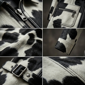 Men Custom Real Cowhide Hair On Hide <b>Leather</b> <b>Jacket</b> Wholesale Casual Natural B&W Spotted <b>Long</b> Trench Coat Overcoat Supplier - Product Image 6