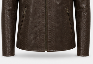 CHAMP KING Veste de moto en cuir gaufré marron pour homme, col rabattu, fermeture éclair - Product Image 5