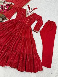 Ensemble Anarkali TENNECY au design élégant, robe-pantalon et dupatta, en tissu brocart, entièrement cousu, réversible, infroissable, séchage rapide, longueur ras du sol - Product Image 5