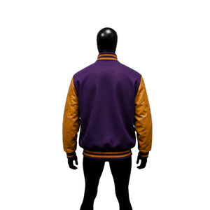 Chaqueta Varsity Morada Personalizada con Mangas Amarillo Dorado, Chaqueta Bomber Clásica de Béisbol para Hombre, Estilo Universitario al por Mayor - Product Image 2