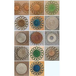 Handmade Ceramic Coaster Round Bohemian Blue Floral Design Rattan Woven Edge Table Mat Decoration - Product Image 3