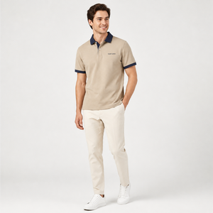 Polo en piqué de coton pour homme, manches courtes, couleur unie, logo brodé sur le devant, décontracté, respirant, tricoté, coupe classique - Product Image 2
