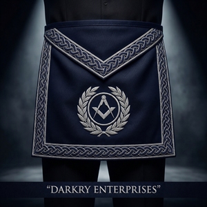 Tablier d'officier maçonnique personnalisé en velours bleu roi avec broderie à la main en fil d'argent et couronne de laurier, articles faits main - Product Image 5