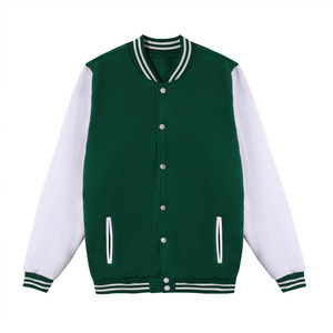 Chaqueta Varsity Transpirable Verde y Blanca para Hombre, Tela de PU, Bloques de Color, Corte Regular, Cuello Camisero, Cierre de Cremallera, Estilo Casual Otoñal - Product Image 1