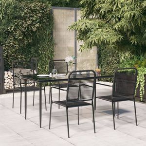 Ensemble de salle à manger de jardin en corde de coton noir avec structure métallique, empilable, 4 places, mobilier d'extérieur au design contemporain - Product Image 3