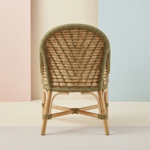 Chaise de salle à manger en osier à dossier incurvé style bohème avec coussin en tissu, fauteuil d'appoint en rotin fait main, mobilier de cuisine et de salle à manger haut de gamme - Product Image 4