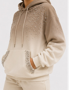 Sudadera con Capucha para Mujer, Beige, con Lentejuelas, Tejida en Algodón, Manga Regular, Estilo Casual Otoñal, con Bolsillo Decorativo - Product Image 4