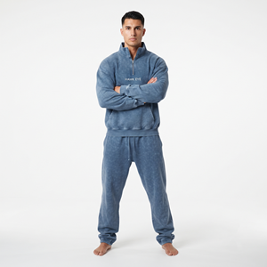 Conjunto de Sudadera Casual de Dos Piezas para Hombre, de Algodón con Lavado Ácido, Cuello Alto y Media Cremallera, Ajuste Holgado, Alta Calidad, Venta al por Mayor - Product Image 5
