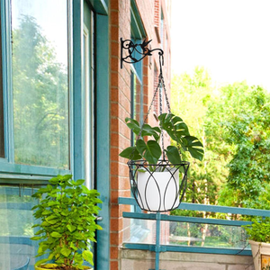 Panier suspendu pour pots de fleurs avec cadre ajouré incurvé, chaîne et crochet, support de plantes pour intérieur, extérieur, balcon, jardin - Product Image 5