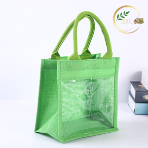 Sac fourre-tout en jute vert avec logo personnalisé, sac de shopping en fibre naturelle écologique pour la promotion d'entreprise - Product Image 2