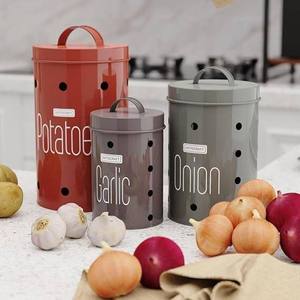 Contenants de stockage alimentaire en métal, forme cylindrique, couvercles, compatibles lave-vaisselle, design moderne pour la conservation de la fraîcheur des pommes de terre, de l'ail et des oignons - Product Image 4