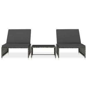 Juego de 2 Sillas Reclinables de Ratán Sintético Gris con Mesa, Muebles de Jardín para Exteriores - Product Image 2