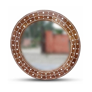 Cadre de miroir rond en os incrusté de motifs floraux, noir et blanc, décoration murale de luxe, design floral décoratif pour chambre à coucher, couloir, décoration intérieure - Product Image 5