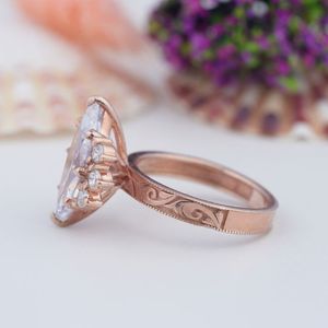 Gold Plated 925 <b>Silver</b> Classic Women's Wedding <b>Ring</b> <b>Set</b> with Marquise Cut Moissanite Side Accent Prong Setting Trendy Resizable - Product Image 2