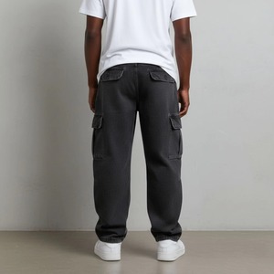 Pantalon cargo noir pour homme avec logo de marque brodé sur la jambe droite, taille élastique, plusieurs poches, tenue décontractée pour l'automne - Product Image 6