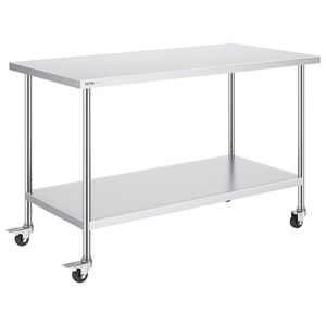 Tavolo da Lavoro in Acciaio Inox Resistente 30 X 60 X 38 Pollici, 4 Ruote, 3 Livelli di Altezza Regolabili, per Cucine Commerciali e Fabbricazioni in Acciaio - Product Image 1