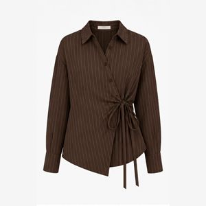 Women's asymmetrical collared button <b>down</b> shirt 100% cotton poplin - Product Image 1