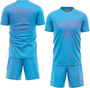 Maillot de football personnalisé sublimé pour homme, bleu, manches courtes, col rond, polyester anti-transpiration, uniforme d'équipe à vendre - Product Image 6