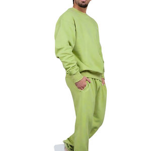Survêtement vert clair à col rond pour homme, coupe ample, couleur unie, 100 % coton, style décontracté automne - Product Image 1